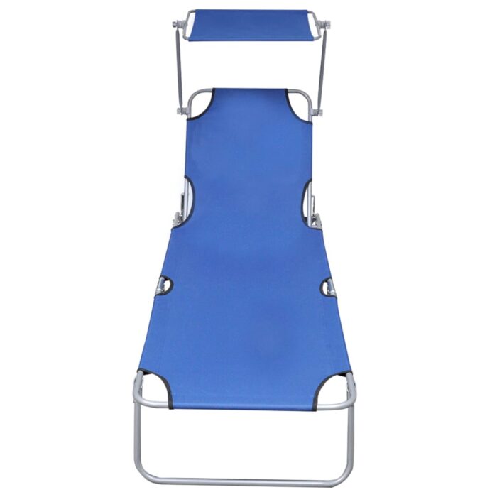Chaise longue pliable avec auvent Bleu Aluminium – Image 2