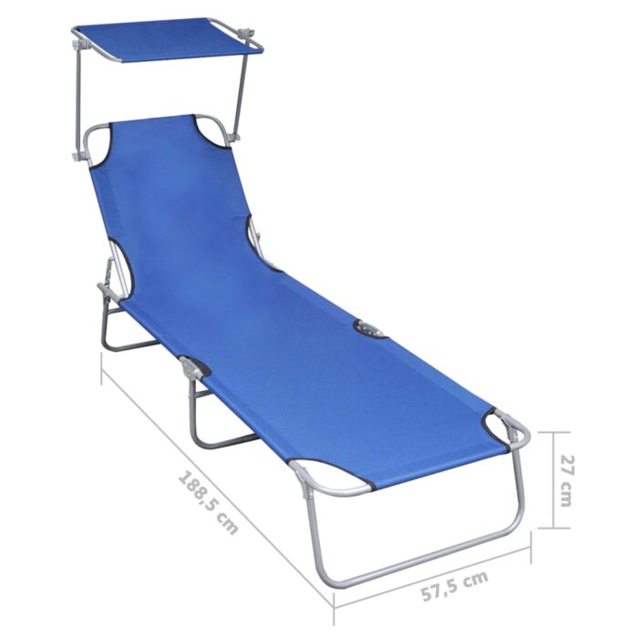 Chaise longue pliable avec auvent Bleu Aluminium – Image 6