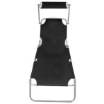 Chaise longue pliable avec auvent Noir Aluminium – Image 2
