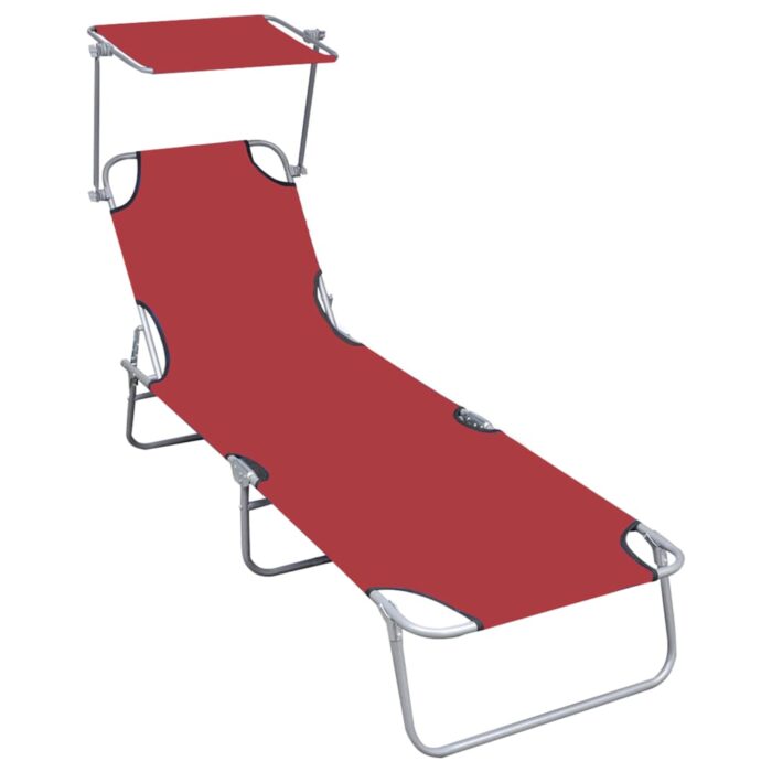 Chaise longue pliable avec auvent Rouge Aluminium – Image 1