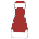 Chaise longue pliable avec auvent Rouge Aluminium – Image 2