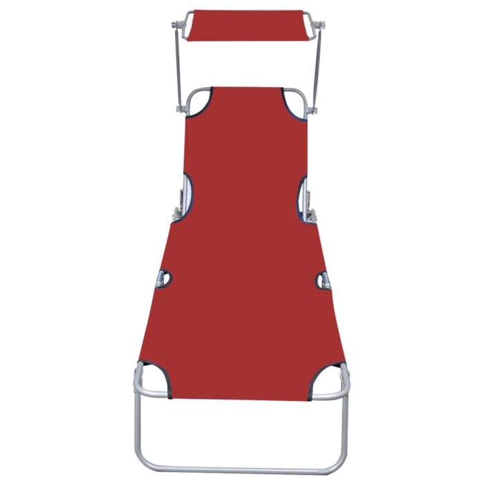 Chaise longue pliable avec auvent Rouge Aluminium – Image 2