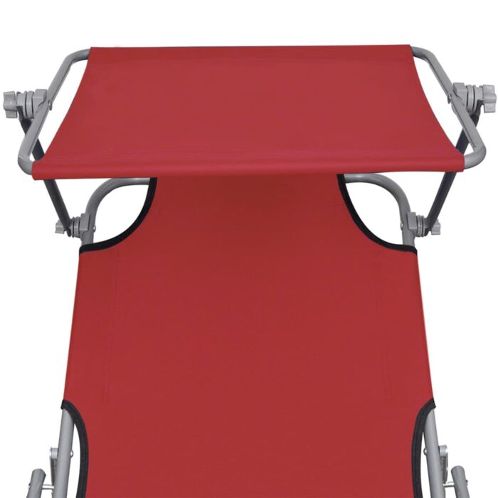 Chaise longue pliable avec auvent Rouge Aluminium – Image 5