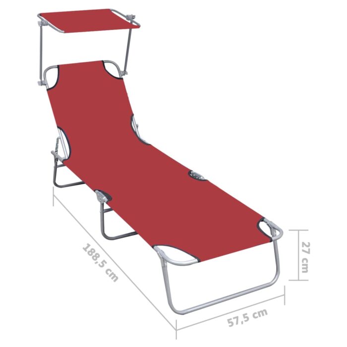 Chaise longue pliable avec auvent Rouge Aluminium – Image 6