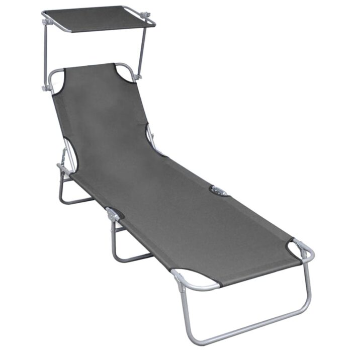 Chaise longue pliable avec auvent Gris Aluminium – Image 1