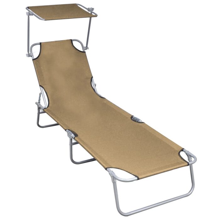 Chaise longue pliable avec auvent Taupe Aluminium – Image 1