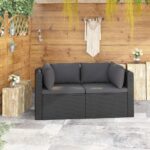 Canapés de jardin 2 pcs avec coussins Résine tressée Noir