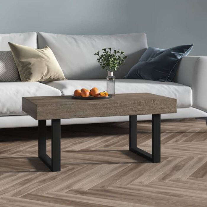 Table basse Gris et noir 90x45x40 cm MDF et fer – Image 1