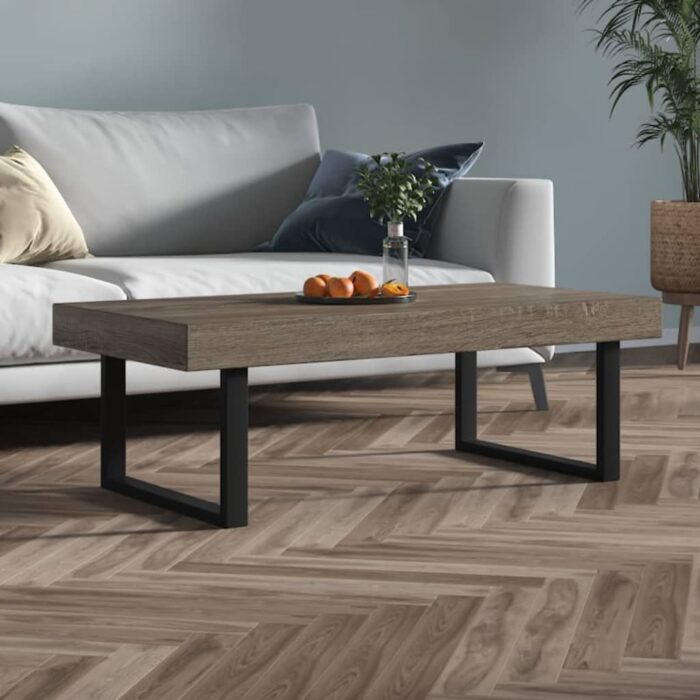 Table basse Gris et noir 120x60x40 cm MDF et fer – Image 1