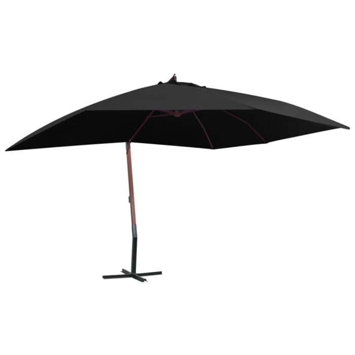 Parasol suspendu avec mât en bois 400x300 cm Noir – Image 1