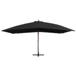 Parasol suspendu avec mât en bois 400x300 cm Noir – Image 2