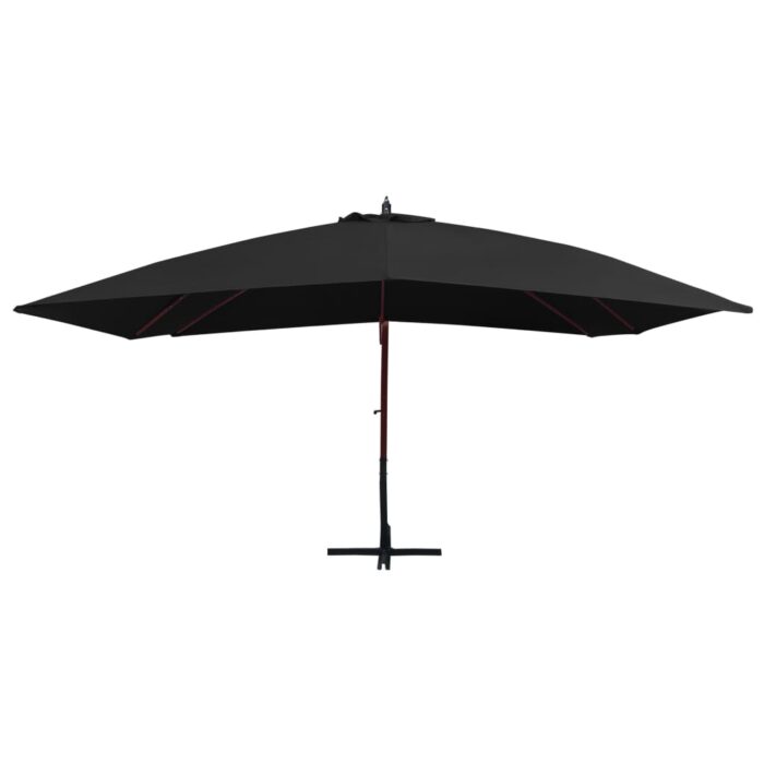 Parasol suspendu avec mât en bois 400x300 cm Noir – Image 2