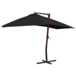 Parasol suspendu avec mât en bois 400x300 cm Noir – Image 3