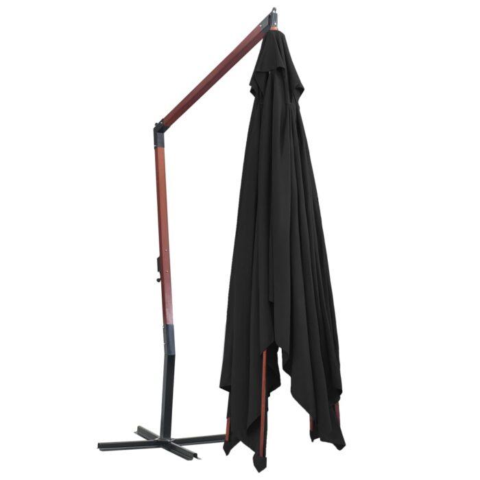Parasol suspendu avec mât en bois 400x300 cm Noir – Image 4