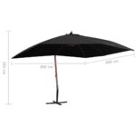 Parasol suspendu avec mât en bois 400x300 cm Noir – Image 7