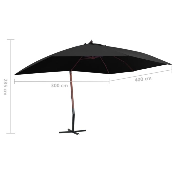 Parasol suspendu avec mât en bois 400x300 cm Noir – Image 7