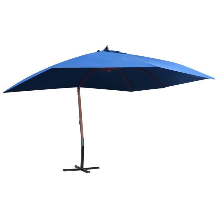 Parasol suspendu avec mât en bois 400x300 cm Bleu – Image 1