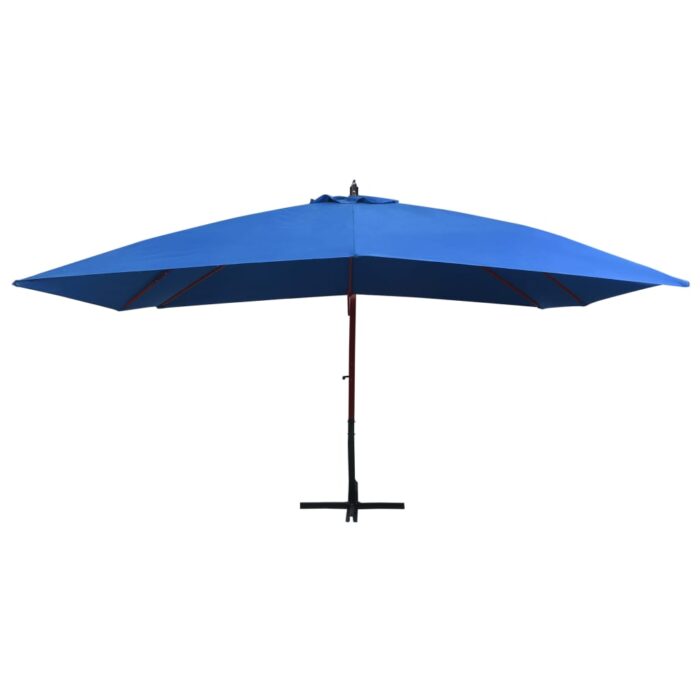 Parasol suspendu avec mât en bois 400x300 cm Bleu – Image 2