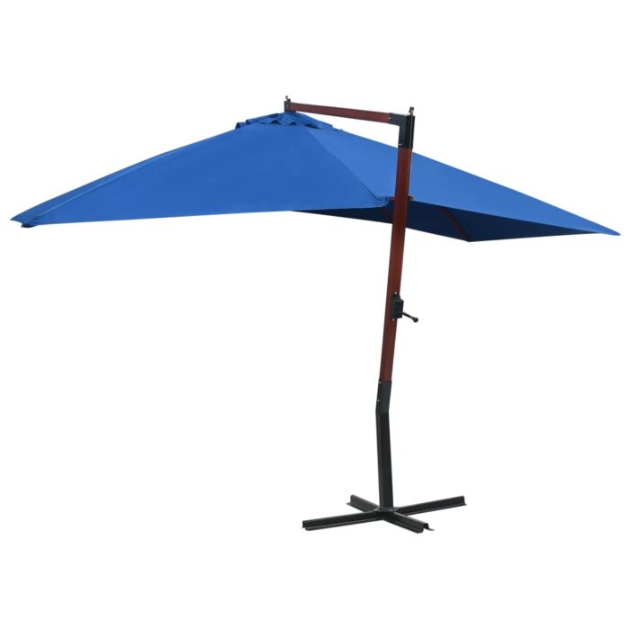 Parasol suspendu avec mât en bois 400x300 cm Bleu – Image 3