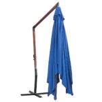 Parasol suspendu avec mât en bois 400x300 cm Bleu – Image 4