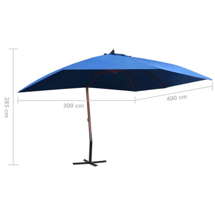 Parasol suspendu avec mât en bois 400x300 cm Bleu – Image 7