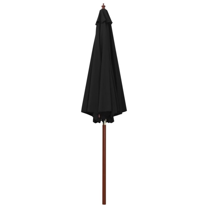 Parasol avec mât en bois 300x258 cm Noir – Image 2