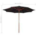 Parasol avec mât en bois 300x258 cm Noir – Image 5