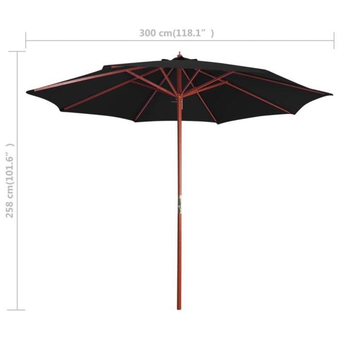 Parasol avec mât en bois 300x258 cm Noir – Image 5
