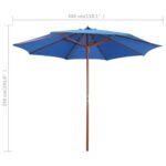 Parasol avec mât en bois 300x258 cm Bleu – Image 5