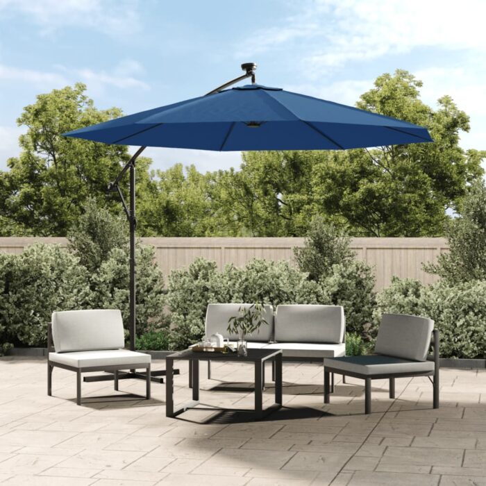 Parasol de jardin en porte-à-faux et lumières LED mât en acier – Image 1