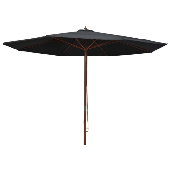 Parasol d'extérieur avec mât en bois 350 cm Noir – Image 1
