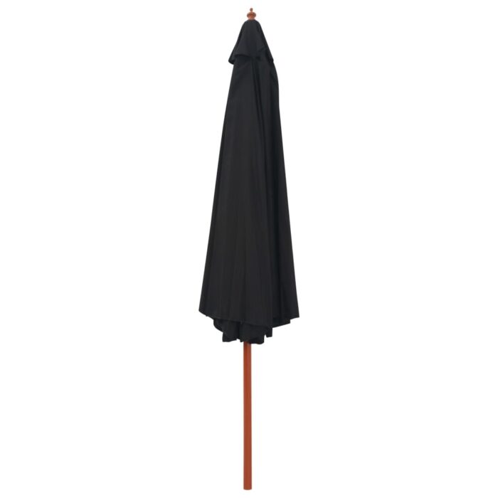 Parasol d'extérieur avec mât en bois 350 cm Noir – Image 2