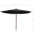 Parasol d'extérieur avec mât en bois 350 cm Noir – Image 5