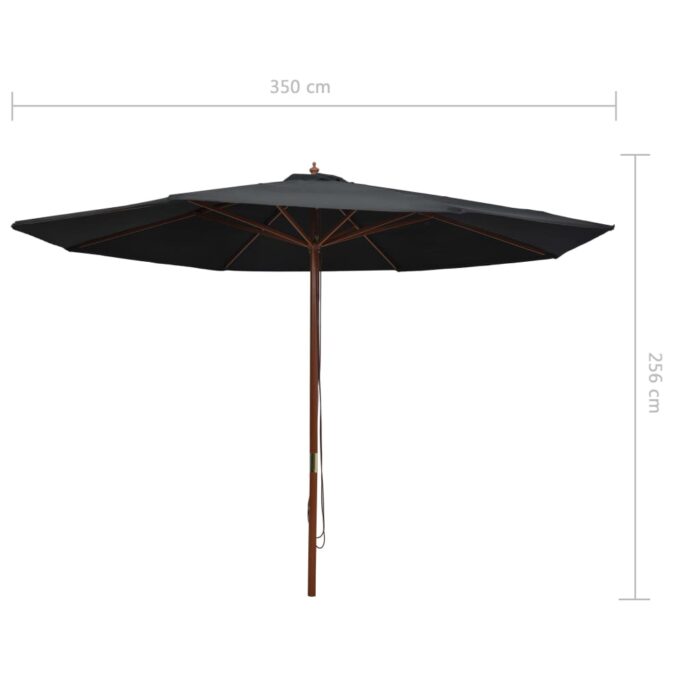 Parasol d'extérieur avec mât en bois 350 cm Noir – Image 5