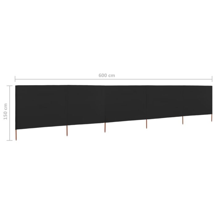 Paravent 5 panneaux Tissu 600 x 120 cm Noir – Image 5