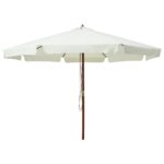 Parasol d'extérieur avec mât en bois 330 cm blanc sable