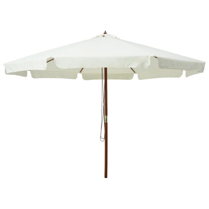 Parasol d'extérieur avec mât en bois 330 cm blanc sable – Image 1