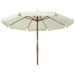 Parasol d'extérieur avec mât en bois 330 cm blanc sable – Image 2
