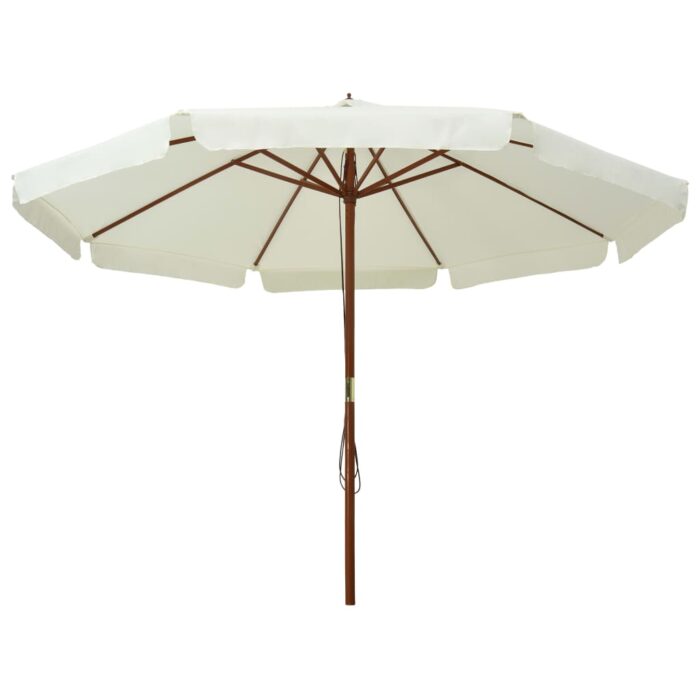 Parasol d'extérieur avec mât en bois 330 cm blanc sable – Image 2