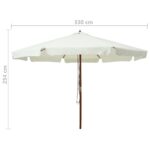 Parasol d'extérieur avec mât en bois 330 cm blanc sable – Image 4