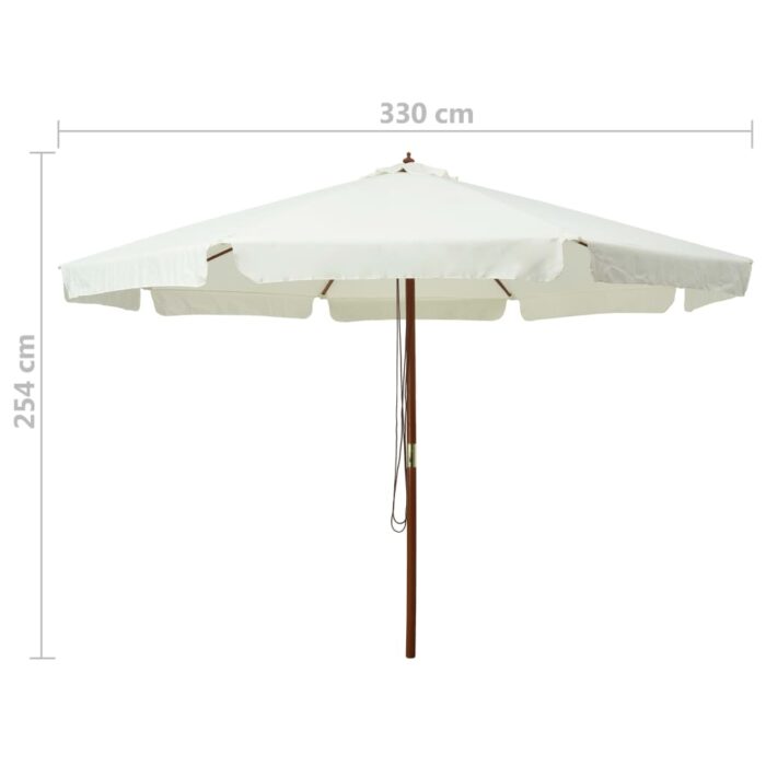 Parasol d'extérieur avec mât en bois 330 cm blanc sable – Image 4