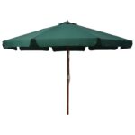 Parasol d'extérieur avec mât en bois 330 cm Vert