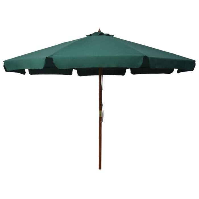 Parasol d'extérieur avec mât en bois 330 cm Vert – Image 1
