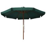 Parasol d'extérieur avec mât en bois 330 cm Vert – Image 2