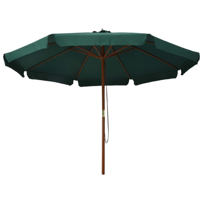 Parasol d'extérieur avec mât en bois 330 cm Vert – Image 2