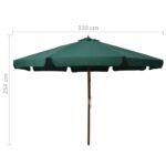 Parasol d'extérieur avec mât en bois 330 cm Vert – Image 4