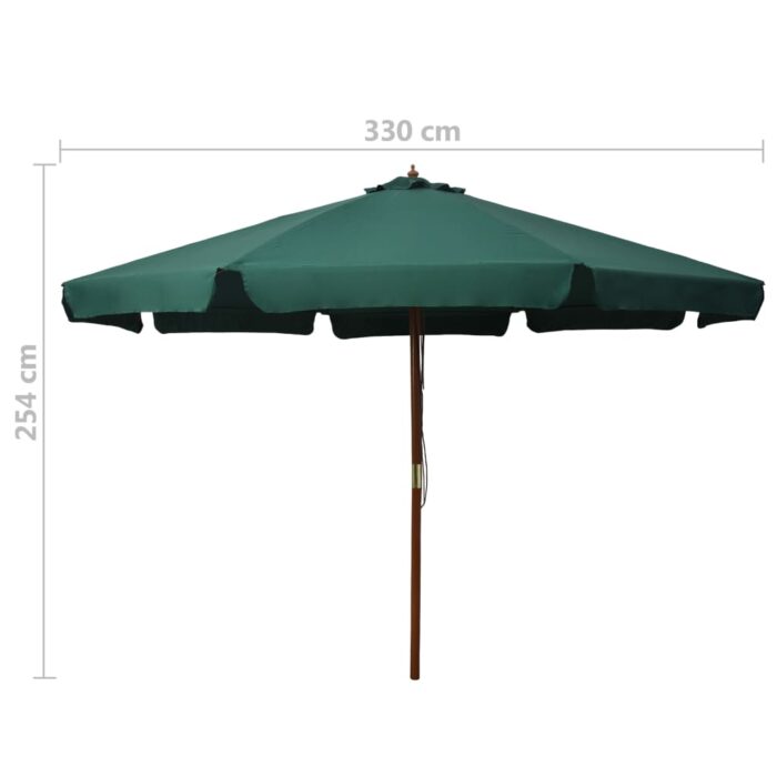 Parasol d'extérieur avec mât en bois 330 cm Vert – Image 4
