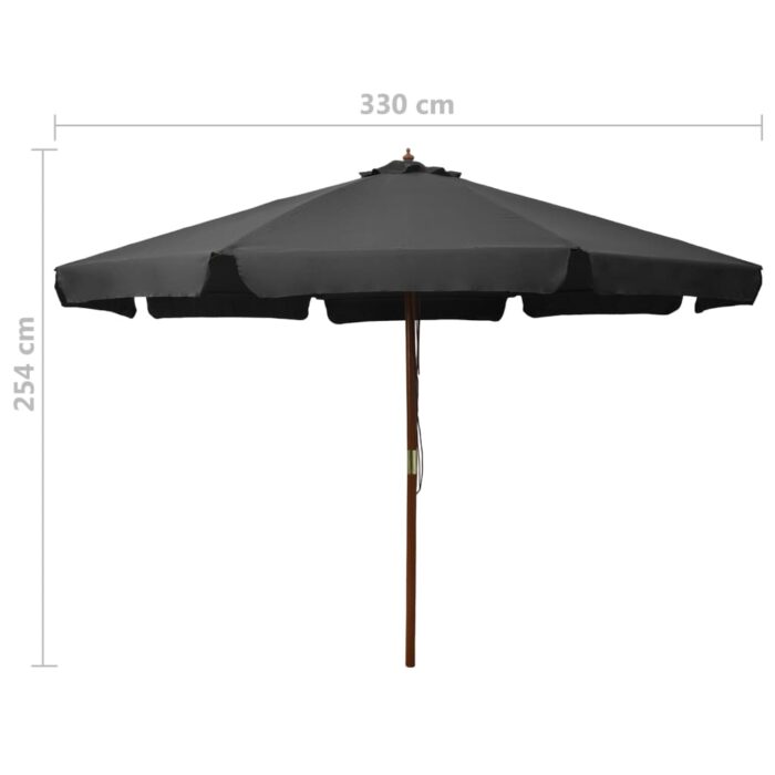 Parasol d'extérieur avec mât en bois 330 cm Anthracite – Image 4