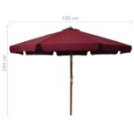 Parasol d'extérieur avec mât en bois 330 cm Bordeaux – Image 4