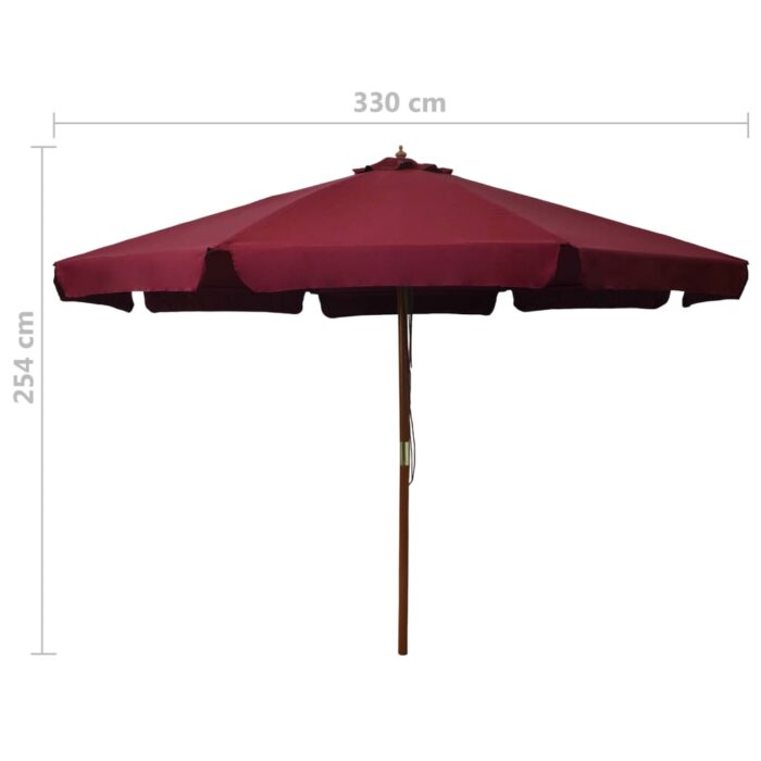 Parasol d'extérieur avec mât en bois 330 cm Bordeaux – Image 4